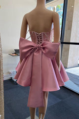 A-Line Pink Lace Off-the-Shoulder Bow-Back Short Homecoming Dress