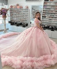 Pink Off-the-Shoulder Lace-Up Back Quinceanera Dress Ball Gown