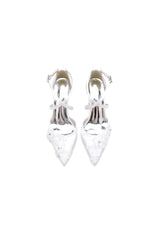 Pointed Toe Ivory Chunky Heels with Lace