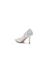 Pointed Toe Bridal Heels with Lace Appliques