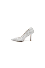 Pointed Toe Bridal Heels with Lace Appliques