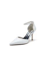 Pointed Toe Sexy Ankle Strap White Satin Wedding Shoes