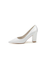 Pointed Toe Slip-on Satin Chunky Heels