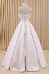 A-Line Corset Strapless Floor Length Wedding Dress with Delicate Bow Belt