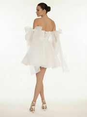 A-Line Puff Long Sleeves Short Wedding Dresses With Bows