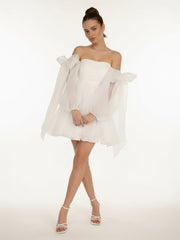 A-Line Puff Long Sleeves Short Wedding Dresses With Bows