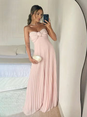 A Line Light Pink Strapless Chiffon Long Prom Dress