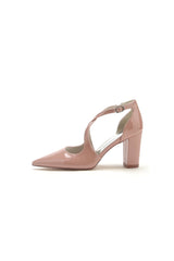 Rose Pink High Heels with Crossed Straps and Metal Buckle U22014-108