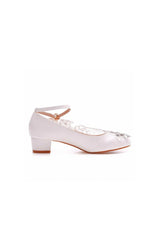 Round Toe Lace Rhinestones Ankle Strap Chunky Heel Wedding Shoes