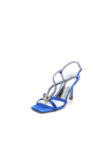 Royal Blue Satin Heels with Crystal Accent