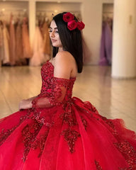 Red Sweetheart Quinceanera Dresses with Long Sleeves