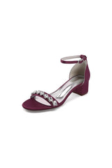 Satin Block-Heel Sandal with Diamond Embellishments