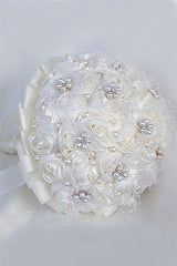 Satin Pearl Ribbon Cascade Wedding Flower Bouquets