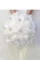 Satin Pearl Ribbon Cascade Wedding Flower Bouquets