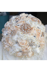 Satin Pearl String Cascade Wedding Flower Bouquets with Rhinestone