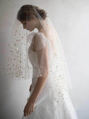 Shiny Bridal Veils with Gold Star Sparkly Wedding Veil