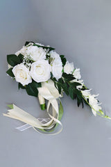 Silk Roses Artificial Cascade Wedding Flowers Bouquets