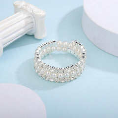 Pearl Rhinestone Stretch Wrap Cuff Bracelets