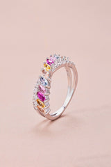 Silver Cross Shaped 5A Cubic Zirconia Colorful Agate Twisted Ring