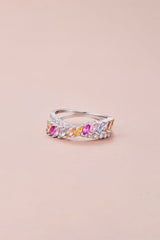 Silver Cross Shaped 5A Cubic Zirconia Colorful Agate Twisted Ring