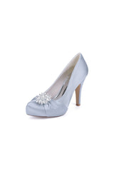 Silver High Heels with Crystal Bow Decoration