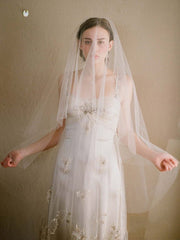 Simple Ivory Tulle Drop Veil Crystal Comb Wedding Veils