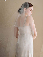 Simple Ivory Tulle Drop Veil Crystal Comb Wedding Veils