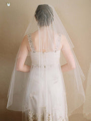 Simple Ivory Tulle Drop Veil Crystal Comb Wedding Veils