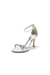 Simple Round Toe Rhinestone Stiletto Heels