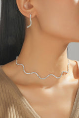 Simple Thin Rhinestone Necklace And Earrings Set