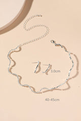 Simple Thin Rhinestone Necklace And Earrings Set