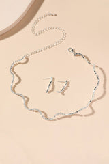 Simple Thin Rhinestone Necklace And Earrings Set