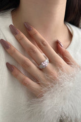 Sterling Silver Pink Heart Zircon Luxury Half Setting Ring