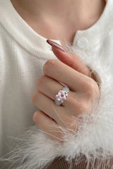 Sterling Silver Pink Heart Zircon Luxury Half Setting Ring