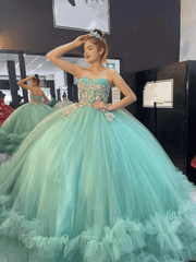 Sage Green Strapless Tulle Ball Gown Quinceanera Dress