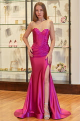 Sweetheart Fuchsia Pleated Mermaid Long Prom Dress