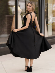 A line Sweetheart Satin Tea Length Homecoming Dress