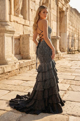 Black V Neck Mermaid Long Prom Dress With Beading