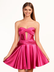 A-line Strapless Fuchsia Pleated Homecoming Dress with Keyhole