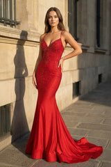 Mermaid V Neck Glitter Satin Prom Dress