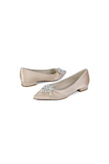 Champagne High Heels with Crystal Flower Embellishment