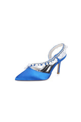 Royal Blue High Heels with Pearl and Crystal Embellishments Description