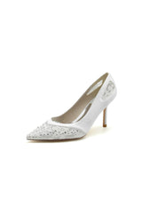 Champagne High Heels with Silver Bead and Lace Trim