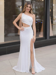 Sheath One Shoulder Sequins Prom Dress with 3D Appliques