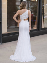 Sheath One Shoulder Sequins Prom Dress with 3D Appliques