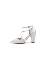 White Silk Pump with Decorative Ankle Strap