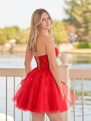 A-line Red Sweetheart Appliques Lace Homecoming Dress With Corset Back
