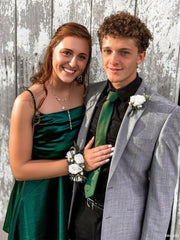 Emerald - Square Neck Satin A Line Short Homecoming Dresses