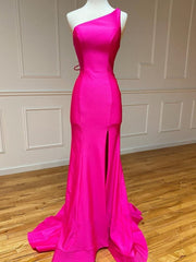 Pink Mermaid One Shoulder Long Prom Dress