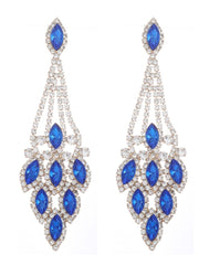 Blue Statement Rhinestones Tassel Long Earrings